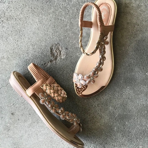 NEW COLOR!  Italina Floral Daisy Rhinestone Flat Sandal - Picture 7 of 12